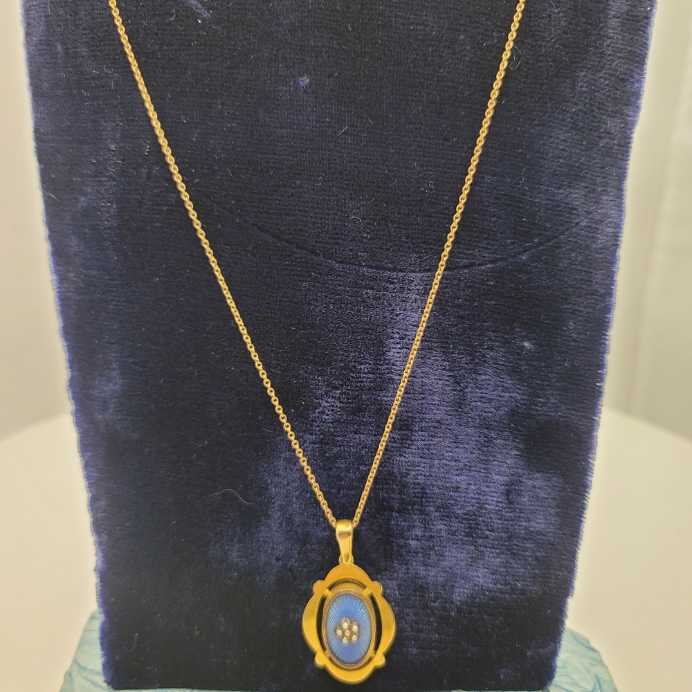 Fabulous Genuine Victorian Enamel and Pearls .325 Gold Necklace